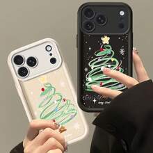Adecuado para iPhone 16 15 14 13 12 11 Pro Max Plus XS XR Mini, funda de teléfono de dibujos animados, árbol de Navidad lindo, regalo para amigos, regalo para familia, estilo de pareja, regalo unisex de Halloween, regalo de Pascua, funda de teléfono Tianyan Ladder - Negro - Ver 1