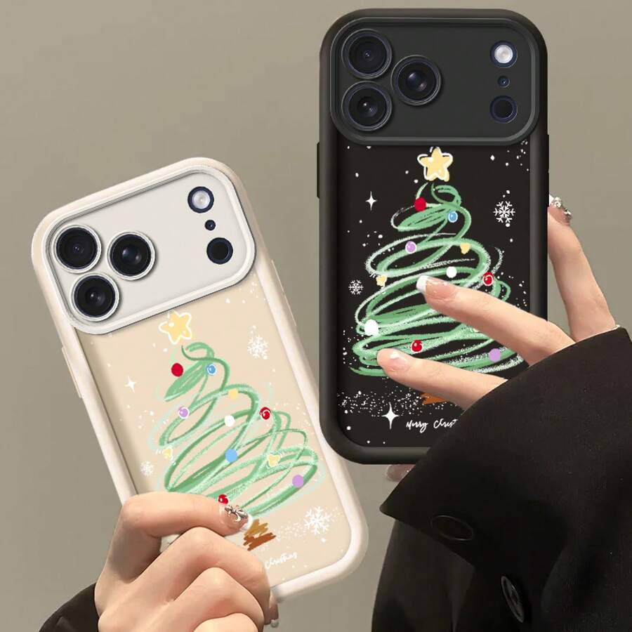 Adecuado para iPhone 16 15 14 13 12 11 Pro Max Plus XS XR Mini, funda de teléfono de dibujos animados, árbol de Navidad lindo, regalo para amigos, regalo para familia, estilo de pareja, regalo unisex de Halloween, regalo de Pascua, funda de teléfono Tianyan Ladder - Negro - Ver 1