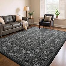 5x7 Vintage Area Rug For Living Room Bedroom, Machine Washable Non Slip Indoor Rug, Thin Throw Floral Low Pile Distressed Carpet For Office Nursery Dining Room Red/Blue, Modern Chic Design - Hitam Vintage - View 4
