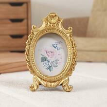 1pc Gold Carved Photo Frame, Home Decor Picture Frame, Office Desk Ornament - Gold - View 2