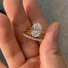 Maxine Classic 4.5ct Oval Cut Engagement Ring Set,Bridal Ring Set,5A Cubic Zirconia Women's Ring Jewelry,Wedding Ring Set For Daily,Travel,Proposal,Birthday,Anniversary - 黃金 - 查看 8