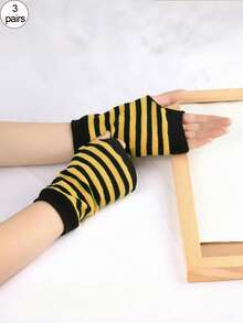 3pcs/1 Pair Multicolor Unisex Half Finger Gloves Suitable For Students Writing, Computer Work, Outdoor Cycling, Badminton, Tennis, All Seasons, Hand Protection Gloves, Fall / Winter - Multicolor - View 15