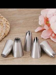 5件套430不锈钢蛋糕裱花嘴套装 - 无缝焊接打磨防锈，适用于家庭厨房和烘焙 - 銀色 - 查看 7