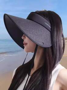 新款草帽女式披肩遮阳帽大帽檐可折叠防紫外线休闲透气涤纶纤维遮阳帽，时尚个性百搭字母印花，适合春夏穿着 - 帽子 - 查看 13