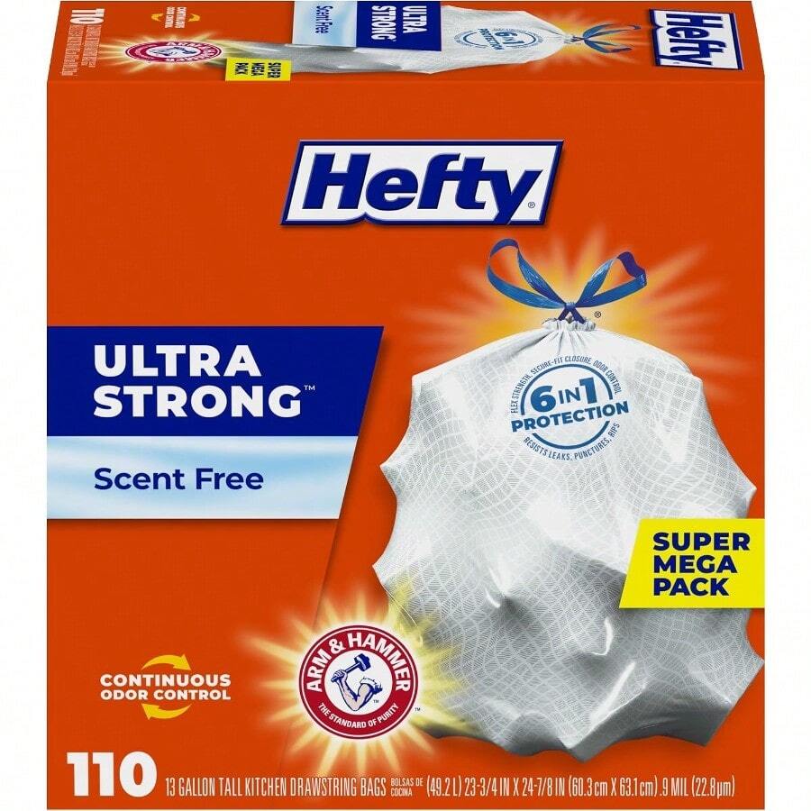 WSXC Ultra Strong 13 Gallon Trash Bags Tall Kitchen Trash Bags 13 Gallon Size Drawstring Closure Continuous Odor Control White Unscented 110 Bags - 無香型 - 查看 1