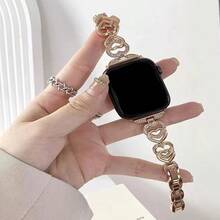 1条玫瑰金男女通用手链，配水晶心形吊坠和金属表带，兼容45mm、49mm、38mm、40mm、41mm、42mm、44mm、46mm系列Ultra、SE、11、10、9、8、7、6、5、4、3、2、1，优雅手链替换配件 - 玫瑰金 - 查看 7