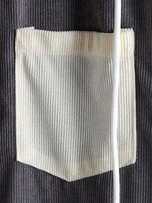 Men's Corduroy Hoodie, Solid Color Casual Streetwear, Contrast Color Patchwork, Minimalist Casual Long Sleeve Drawstring Corduroy Hooded Shirt - Grey - View 4