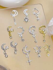 10pcs Ramadan Moon And Stars Rhinestone Pendant Nail Charms, Vintage Luxury Nail Supplies, Suitable For Multi-Functional DIY Accessories Nail Art