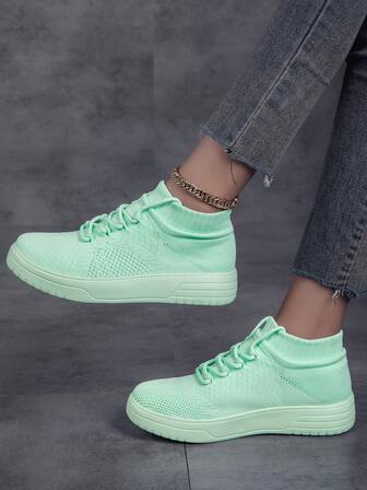 Women's New Lace-Up Sock Sneakers, Comfortable Soft Round Toe Fitness Running Sports Shoes