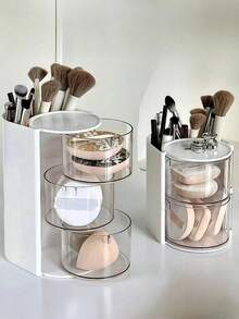 Caja de almacenamiento con compartimentos giratorios multicapa, para clips de pelo, lazos, ligas para el cabello, caja de almacenamiento de accesorios para el cabello de niños, caja de almacenamiento a prueba de polvo, con compartimentos multifuncionales para almacenar peines, gafas, brochas de maquillaje, caja de almacenamiento de accesorios para el cabello de material PET simple y práctico, caja de regalo para el Día del Niño/Cumpleaños, caja de almacenamiento de esponjas de maquillaje