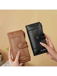 YUQING.FC Cartera Plegable Con Doble Cremallera, Ranuras Para Tarjetas Y Monedero #C113-2 - Negro - Ver 4