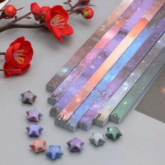 折纸 8 种颜色纸条 双面折纸星星，纯色，幸运星装饰纸条 DIY 手工工艺品