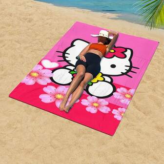 Sanrio Hello Kitty Microfiber Beach Towel, Contemporary Style, Hand Wash Only, Knit Fabric Weaving, Cartoon Themed, Quick-Dry, Ultra-Soft, Super Absorbent, Large Size, Digital Print - 1PC