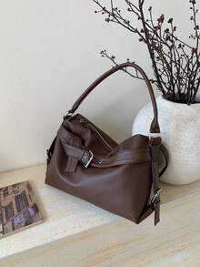 1个复古荔枝纹女士软皮单肩手提包，女士手提包，新款秋冬女士单肩包，最佳秋季手提包，女士休闲手提包 - 咖啡 - 查看 4