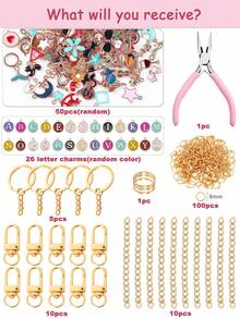126/201件套时尚粉色钥匙扣吊坠组合，手工DIY金属挂饰，ins风钥匙扣配件套装，多种尺寸可选 - 鑰匙圈圈套件 - 查看 19