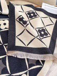 1 Stück Faux-Kaschmir minimalistischer eleganter Sternenmuster Jacquard Warm Schal, geeignet für Frauen, klimatisierte Räume, Herbst/Winter, Mode, vielseitig, Halswärmer, Schal, ideales Geschenk, Strand, Urlaub - Schwarz - Übersicht 4