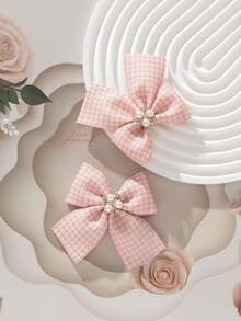 Set de 2 pinzas para el cabello con lazo a cuadros rosas y brillantes, 14+ accesorios para el cabello con estilo vintage europeo y americano con mariposas