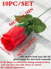 10/400pcs 14.18 Inch Artificial Red Rose Bouquet, Valentine's Day Mother's Day Gift, Artificial Plant Decor, Wedding Vase, Home, Restaurant, Bedroom Decor, Luxury Artificial Rose Bouquet For Holiday Birthday Party, Outdoor Garden Decor - Red - View 2