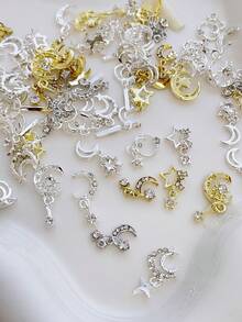 10pcs Ramadan Moon And Stars Rhinestone Pendant Nail Charms, Vintage Luxury Nail Supplies, Suitable For Multi-Functional DIY Accessories Nail Art