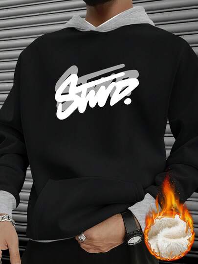 1pc Stylish Printed Pattern Men's Casual Hoodie, Soft Fabric, Fleece Lined Thick Hooded Sweatshirt, Suitable For Outdoor Travel In Winter, Versatile For Casual & Homewear, Great Gift For Men