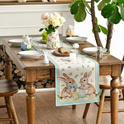 Centrotavola primaverile con coniglietto di Pasqua e motivi floreali, decorazione stagionale per tavolo da cucina e da pranzo per feste in casa, misure 13x35/13x47/13x72/13x90/13x108 pollici