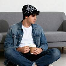 1 pieza Gorros de invierno - Gorros elásticos con cúpula elástica, diseños de telaraña negros/rojos/grises para cosplay, Halloween, fiestas temáticas - Gorros de clima frío unisex para hombres y mujeres - Accesorios de invierno ligeros y cálidos, tocado casual, tocado elegante, tocado duradero, tocado de moda, entusiastas del cosplay