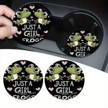2 piezas Posavasos con diseño de rana en forma de corazón, posavasos decorativos redondos de 2.75 pulgadas para portavasos de coche, posavasos para bebidas para el hogar y el automóvil, accesorios interiores de coche unisex para bebidas - Unitalla - Ver 9