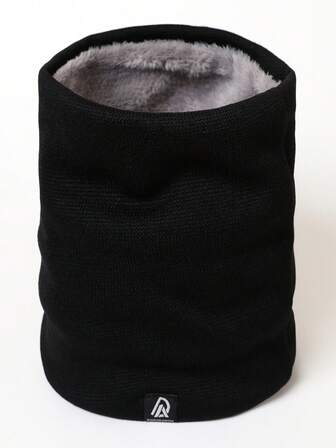 1pc Solid Color Polyester (Polyester) Black Neck Warmer Scarf For Men, Winter