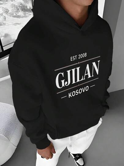 Sudadera con capucha de patrimonio cultural de Gjilan Kosovo para hombres - Sudadera gris claro con letras de Gjilan Kosovo, suéter con capucha de corte holgado adecuado para ocasiones diarias y formales