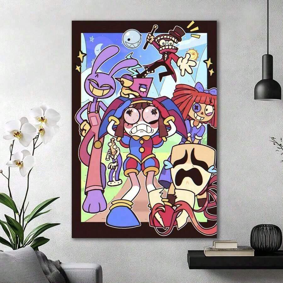 Framed 1pc Anime Cover Decor Home The Amazing Poster Digital Circus Wall Art Canvas,Anime Wall Art Print Canvas Posters,,Canvas Wall Art Poster Decor Pictures For Room Home Aesthetic Decoration,Suitable For Bedroom&Livingroom,Dining Room,Kitchen,Office,Bathroom,Corridor,Cafe&Bar Wall Decorative - 白色 - 查看 1