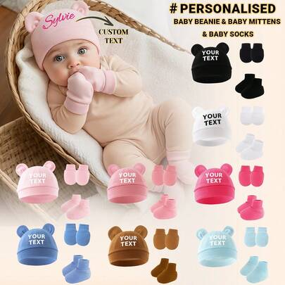 Bộ 3 món cho bé gồm mũ len in chữ cá nhân hóa màu trơn, găng tay và tất cùng màu, nhiều màu sắc để lựa chọn, mềm mại, nhẹ nhàng và ấm áp, món quà tuyệt vời cho bé trai và bé gái, phù hợp để mặc hàng ngày, phụ kiện tóc cho trẻ em.