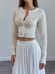 Women's Cardigan Sweater, Long Sleeve Top, Geometric Pattern Knitted Drawstring Casual Business Jacket, Suitable For Outings, Daily Wear In Spring, Autumn And Summer - Apricot - View 3