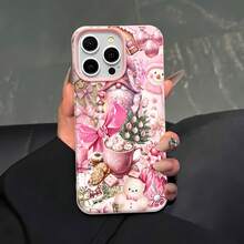 Estuche para teléfono con diseño de fantasía navideña rosa, lindo muñeco de jengibre y muñeco de nieve Adecuado para  17,  16 Pro Max,  15 Pro Max,  13 y  12 Equipado con función de protección anticaídas y anticaídas Un regalo ideal para familiares, amigos y seres queridos, lo que lo hace perfecto para las celebraciones navideñas - Rosa - Ver 5