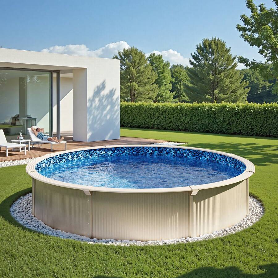 Revestimiento de piscina redonda de 24 pies, estilo unibead, altura de pared de 52 pulgadas, duradero - por defecto - Ver 1