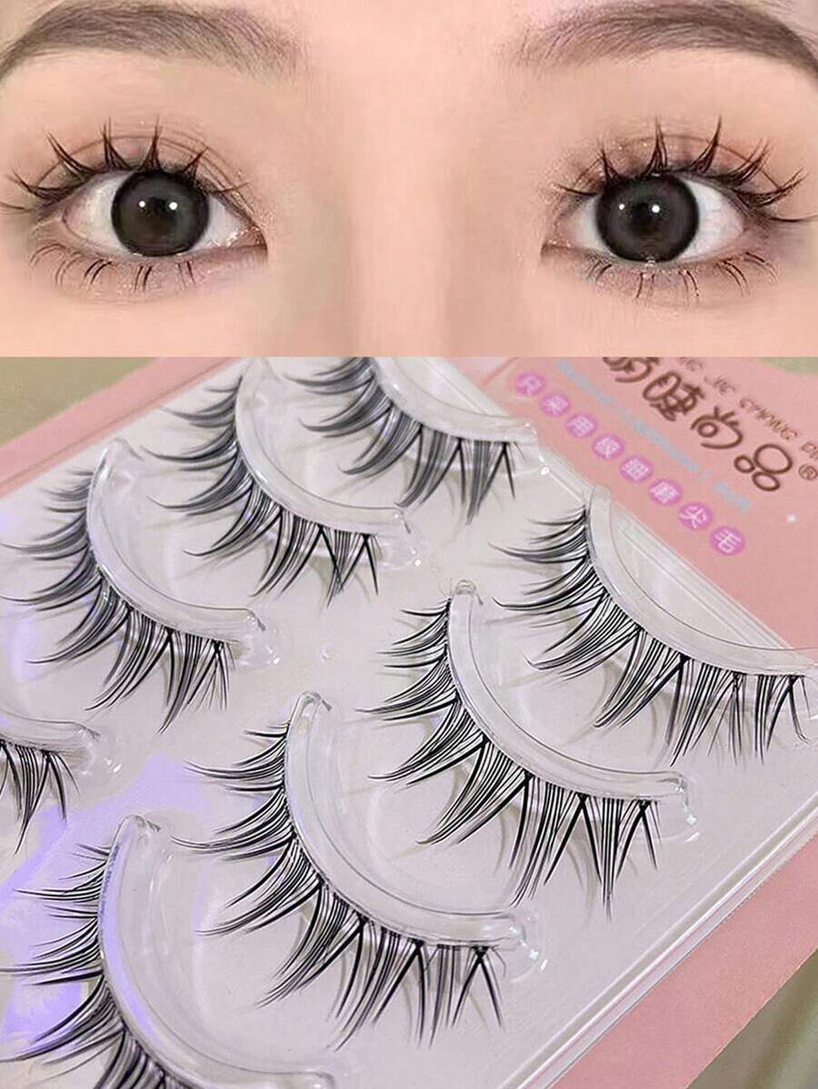 5 Pares de Delineador Preto de Cauda de Peixe Naturalmente Separado, Design Reutilizável Suave e Leve, Efeito Charmoso, Fácil de Usar, Delineador Preto Cômico, Maquiagem Suave Natural Asiática, Ferramenta de Maquiagem de Cosplay de Animação Coreana - Preto - Visão 1