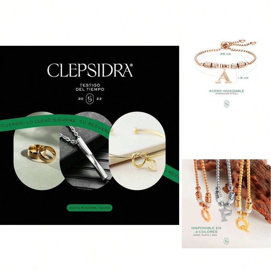 Pulseras de Acero Inoxidable Ajustables y Resistentes con Dije Inicial A - Z, Joyería Personalizada para Mujer, Ideal para Cumpleaños - Dorado - Ver 1