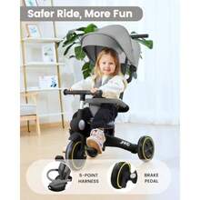 Kids TricyclesBaby Tricycle 7-In-1 Multifunctional Trike With Adjustable Parent Handle Safety Harness And Wheel Brakes Removable Canopy Stroll Trike For Boys And Girls Ages 18 Months-5 Years BlackKids Tricycles - Black - View 6