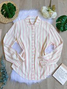 Women's Striped Button-Down Shirt, Casual, SP028 - 粉色 - 查看 1
