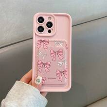 Magnetic Card Holder Bow Pattern + Pink Matte Soft Case For IPhone 17 Air/16/15/14/13/12 Pro Max 15 16 17 Plus Mini/11/X/XS Max, Compatible With Samsung S22 S23 S24 S25 Ultra/Plus/FE/Edge/+ A13 A14 A15 A16 A17 A33 A34 A35 A36. A52 A53 A54, Anti-Fingerprint, Anti-Drop Durable, Full Protection For Camera - 粉色 - 查看 5