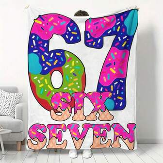 1pc Soft & Comfortable Flannel Blanket With White Background & 67 Graphic Pattern, Printed Patchwork Design, Warm & Versatile For All Seasons, Suitable For Sofa, Bed, Travel & Camping