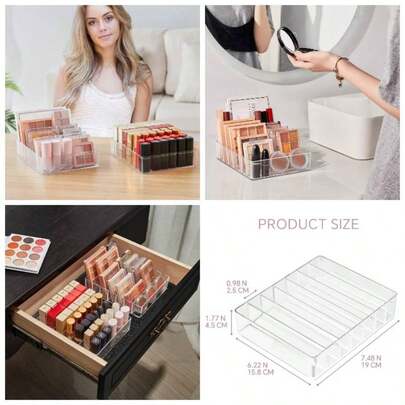 Organizer Eyeshadow Palette And Lipstick Organizer, Section Divided Palette Organizer Vanity Drawer Countertop Modern Storage48 Inchx 6.22 Inchx 1.77 Inch