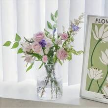 1pc Nordic Niche Glacier Pattern Glass Vase, Large Capacity Minimalist Hydroponics Decor, Big Size Glass Vase For Living Room, Thick Design