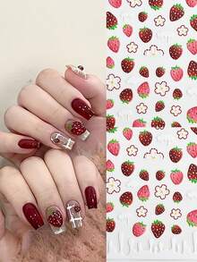 5D Embossed Fruit Nail Stickers, Lemon, Strawberry, Jelly Nail Art Decals, Women DIY Nail Decorations Suitable For Dates, Parties, And Various Occasions - Red - View 1