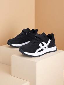 1 Pair Children's Low-Top Leather Autumn/Winter Durable Lightweight Children Sports Skateboard Shoes, Boys/Girls Elementary School Running Casual Sneakers - Black - View 2