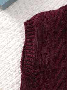 Infant Boys' Collegiate Style Solid Color Cable Knit Sweater Vest, Spring/Summer - Burgundy - View 4