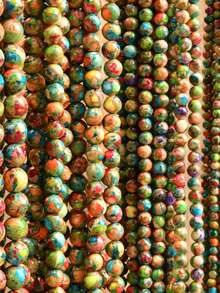 海相沉积碧玉光滑圆珠首饰配件 - 4mm/6mm/8mm/10mm 抛光散珠，适合 DIY 项链、手链等。波西米亚风格圆形宝石，DIY 手工首饰材料，大地色系，色彩鲜艳。 - 彩色 - 查看 13