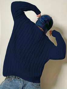 1pc Boys/Teenage Boys' Casual Loose Comfortable Outdoor Cable Knit Thick Long Sleeve Sweater, Spring/Autumn/Winter - Navy Blue - View 6