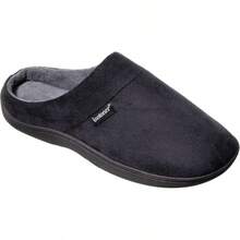 Isotoner Men's Open Back Slipper With Memory Foam And Indoor/Outdoor Sole - 仿超細纖維絨面革黑色+8-9 - 查看 8
