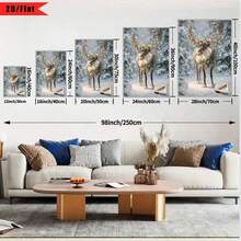 2D plano, 1 pieza de lienzo enmarcado para pared - bosque nevado de invierno con cervatillo y decoraciones, pinturaágica de reno, lienzo impreso de alta resolución envuelto en marco, decoración festiva para sala de estar y dormitorio - Multicolor - Ver 9
