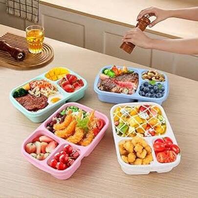 3-Compartment Leak-Proof Bento Lunch Box, Insulated Hot Food Container Suitable For School, Office, Travel And Picnic